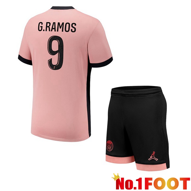 Paris PSG (G.Ramos 9) Kids Third Soccer Jersey Pink 2024/2025