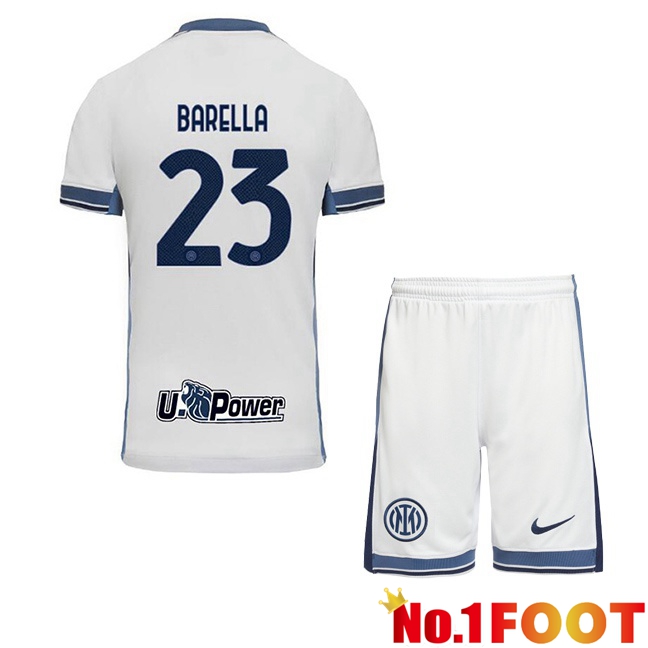 Inter Milan (BARELLA 23) Kids Away Soccer Jersey White 2024/2025