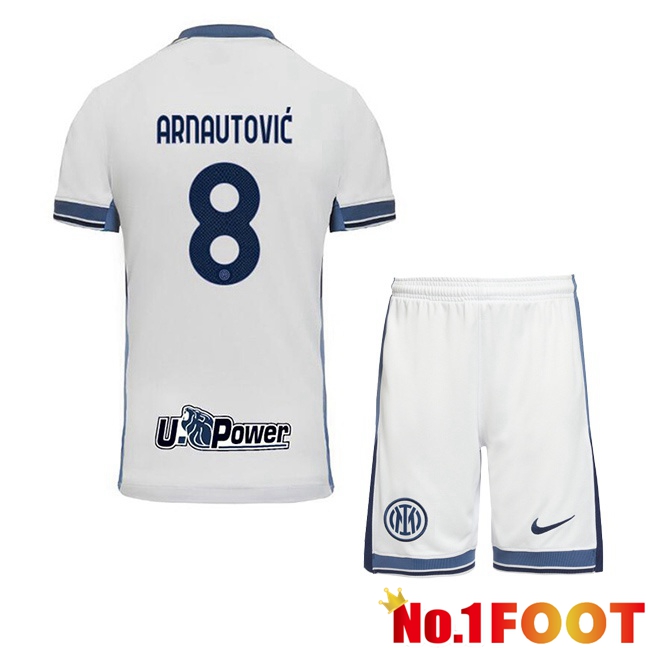 Inter Milan (ARNAUTOVIĆ 8) Kids Away Soccer Jersey White 2024/2025