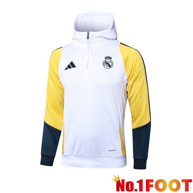 Real Madrid Training Sweatshirt Hoodie White Yellow 2024/2025