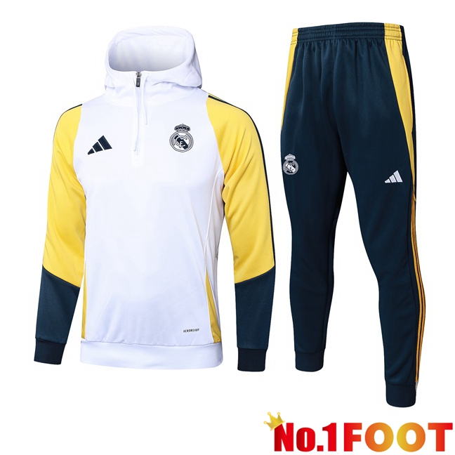 Training Tracksuit Sweatshirt Hoodie Real Madrid White Yellow 2024/2025