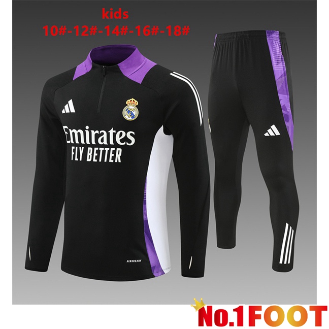 Real Madrid Kids kit Training Tracksuit Black 2024/2025 - Click Image to Close