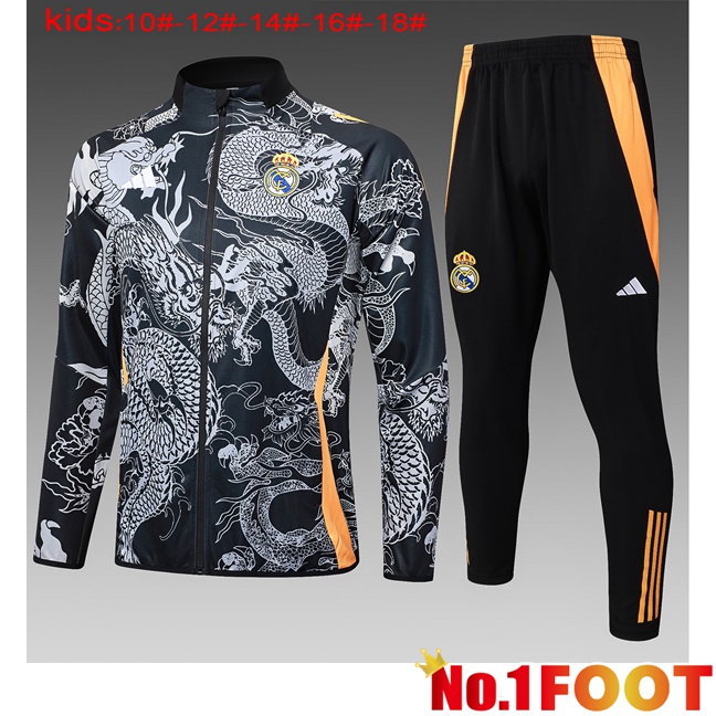 Real Madrid Kids kit Training Jacket Suit Black 2024/2025 - Click Image to Close