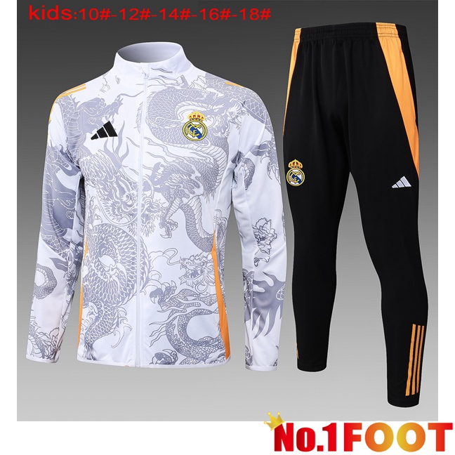 Real Madrid Kids kit Training Jacket Suit White 2024/2025 - Click Image to Close