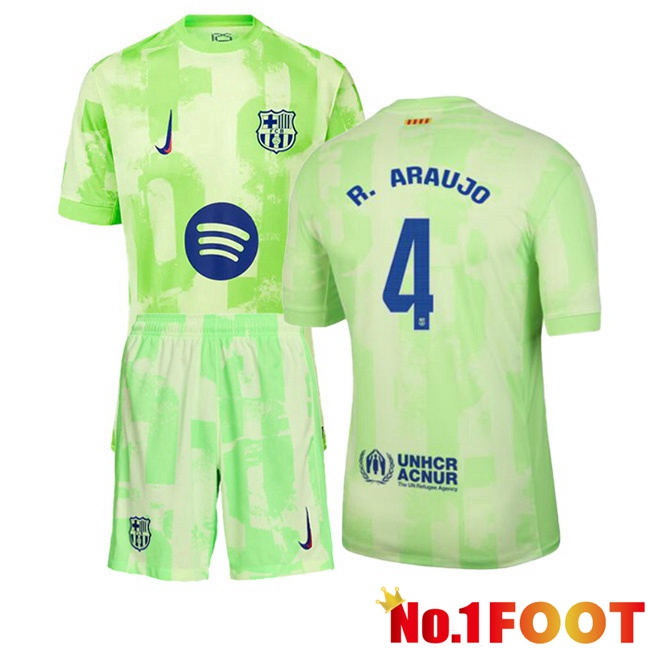 FC Barcelona (R. ARAUJO 4) Kids Third Soccer Jersey Green 2024/2025