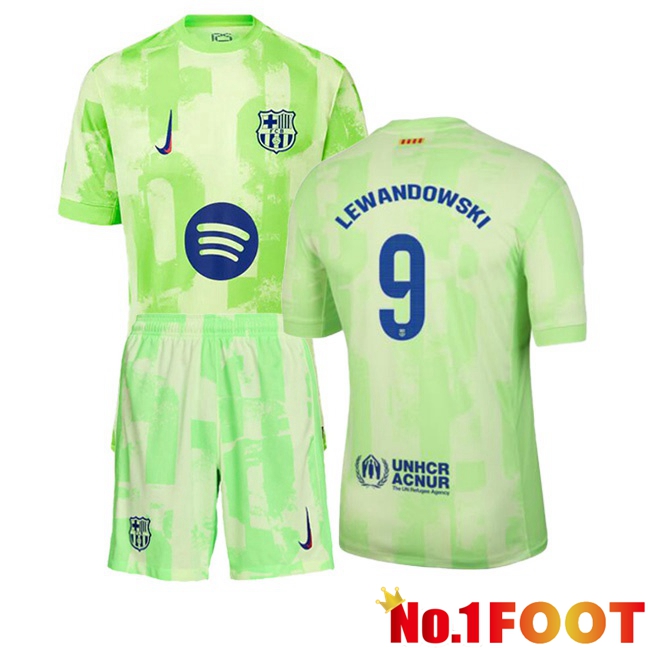 FC Barcelona (LEWANDOWSKI 9) Kids Third Soccer Jersey Green 2024/2025