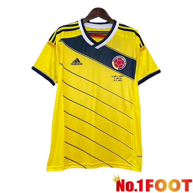 Colombia Retro Home Soccer Jersey Yellow 2014