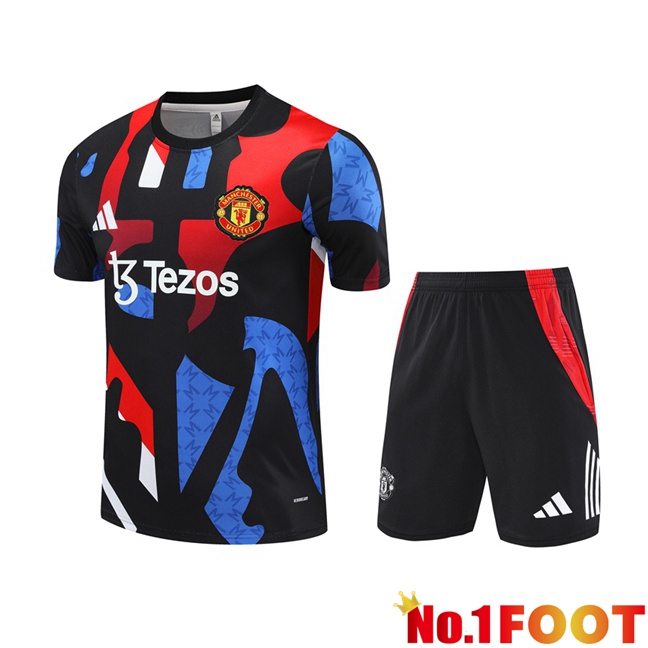 Manchester United kit Training T Shirt + Shorts Red Blue Black 2024/2025