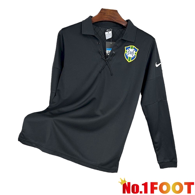 Brazil Retro Long sleeve Football Jersey Special Edition Black 2004