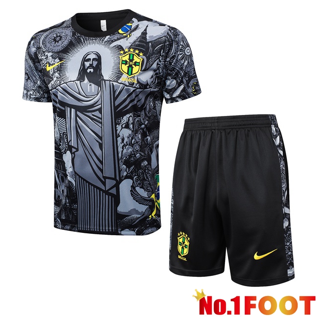 Brazil kit Training T Shirt + Shorts Black 2024/2025