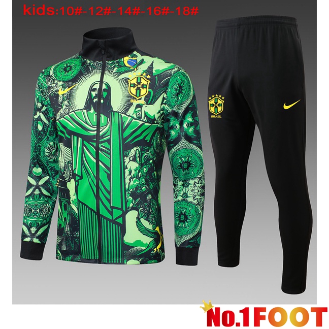 Brazil Kids kit Training Jacket Suit Green 2024/2025