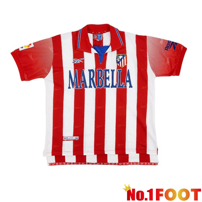 Atletico Madrid Retro Home Football Jersey White Red 1998-1999