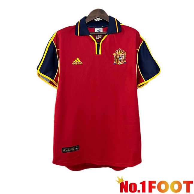 Spain Retro Home Soccer Jersey Red 2000