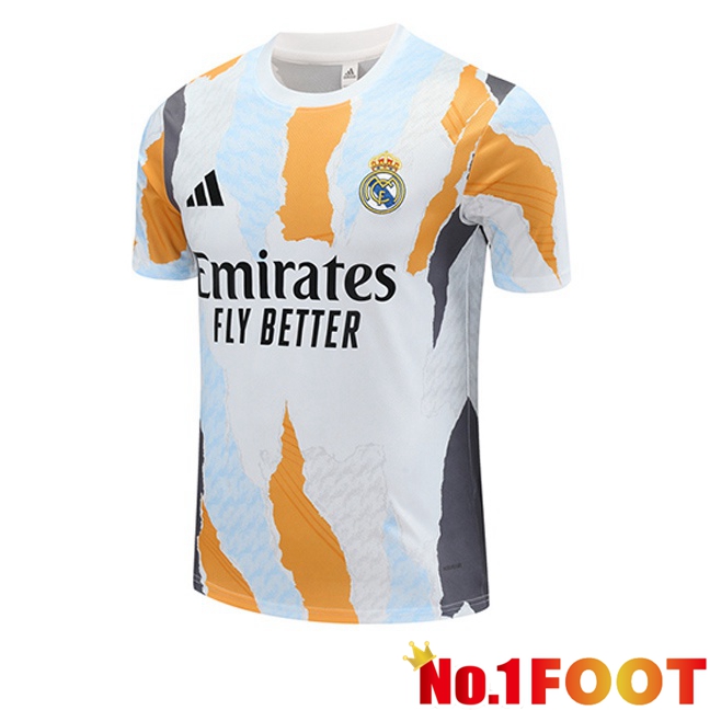 Real Madrid Training T Shirt White Yellow 2025/2026