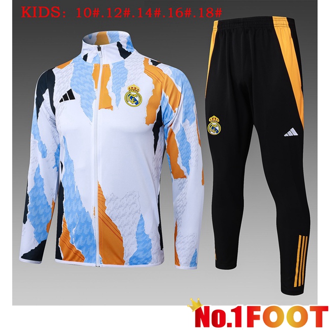 Real Madrid Kids kit Training Jacket Suit White Yellow 2025/2026