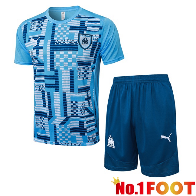 Marseille OM kit Training T Shirt + Shorts Blue 2025/2026