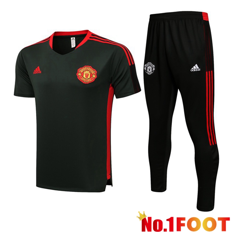 Manchester United Training T-Shirts + Pants Dark Green 2021-2022