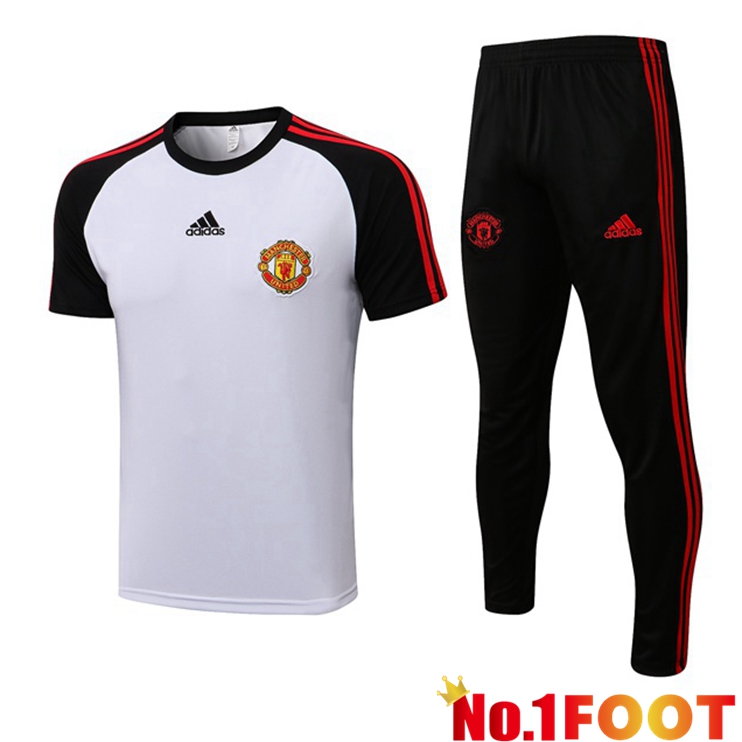 Manchester United Training T-Shirts + Pants White Black 2021-2022