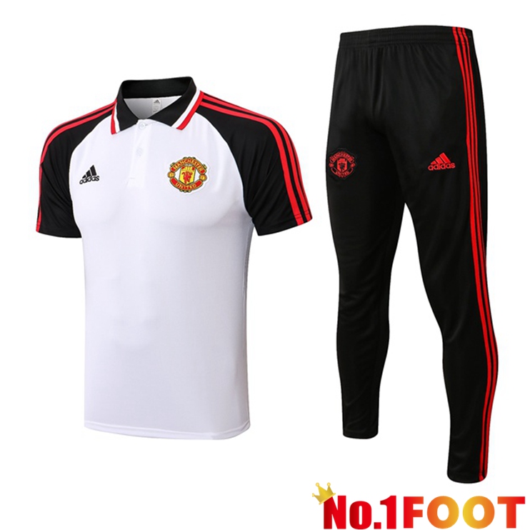 Manchester United + Pants White Black Polo Shirt 2021/2022