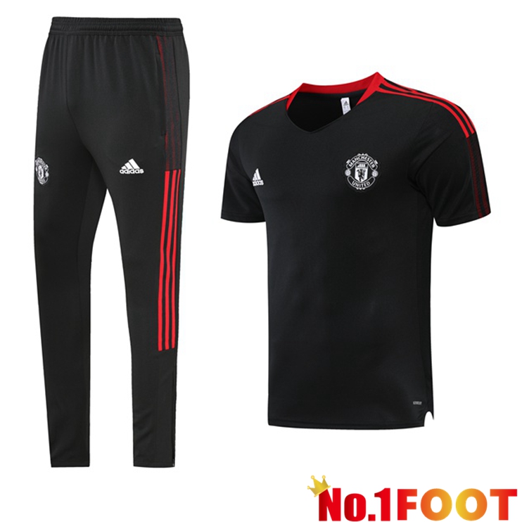 Manchester United Training T Shirt + Pants Black 2022/2023