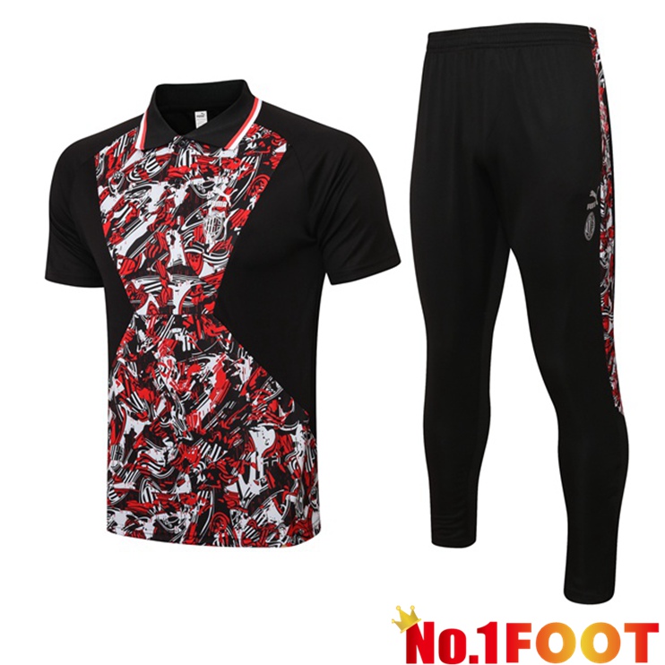 AC Milan Polo Shirt + Pants Black Red 2021-2022