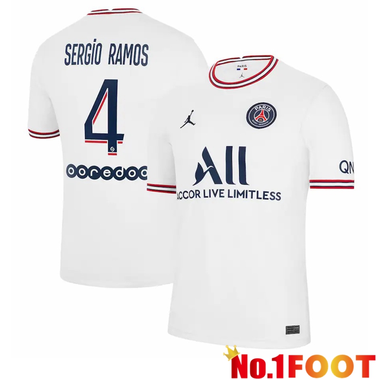 Jordan PSG (Sergio Ramos 4) Fourth Jerseys White 2021-2022