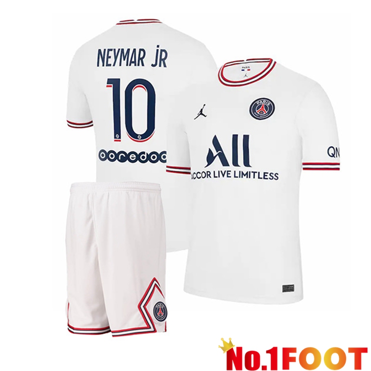 Jordan PSG (Neymar Jr 10) Kids Fourth Jerseys White 2021-2022