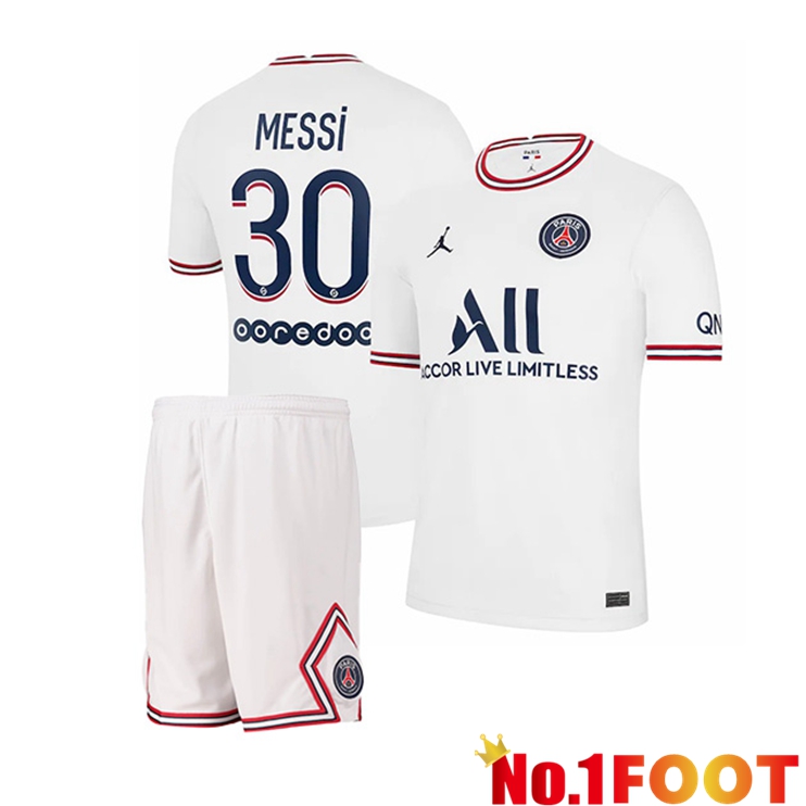 Jordan PSG (Messi 30) Kids Fourth Jerseys White 2021-2022