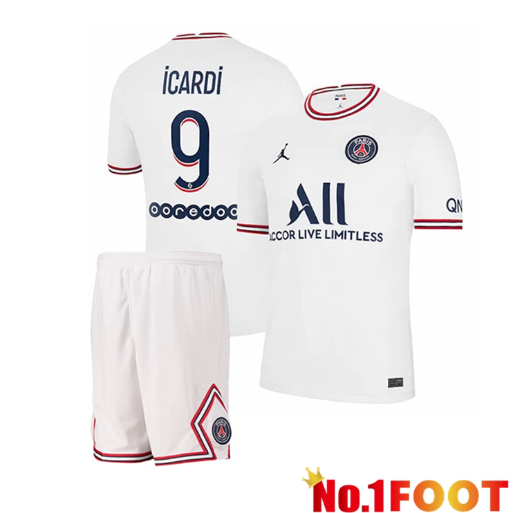 Jordan PSG (Icardi 9) Kids Fourth Jerseys White 2021-2022