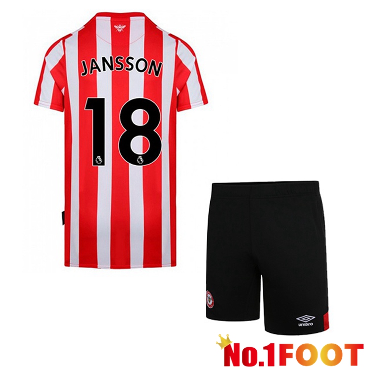 Brentford FC (JANSSON 18) Kids Home Red White Jersey 2022/2023