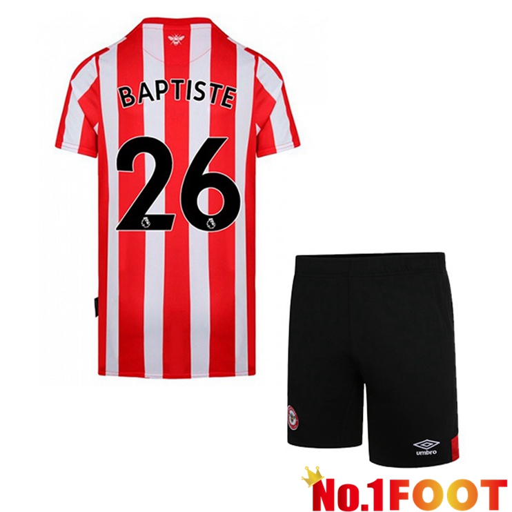 Brentford FC (BAPTISTE 26) Kids Home Red White Jersey 2022/2023