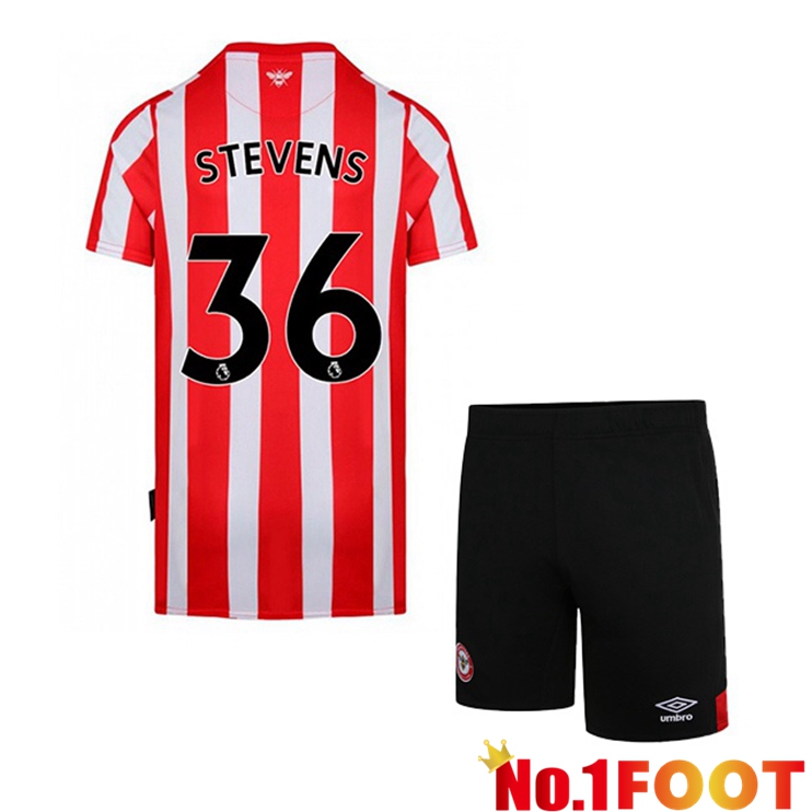 Brentford FC (STEVENS 36) Kids Home Red White Jersey 2022/2023