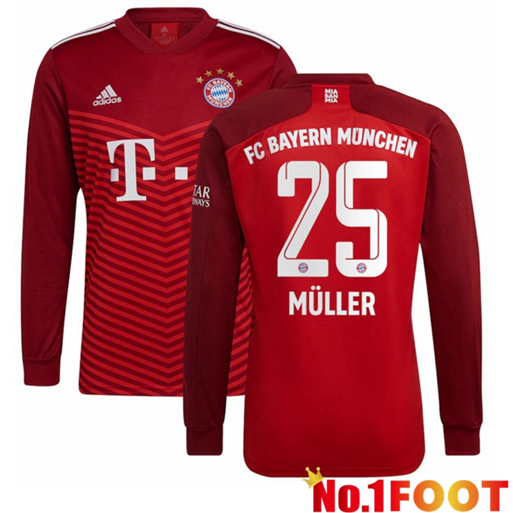 Bayern Munich (Müller 25) Long sleeve Home Jersey Red 2021/22