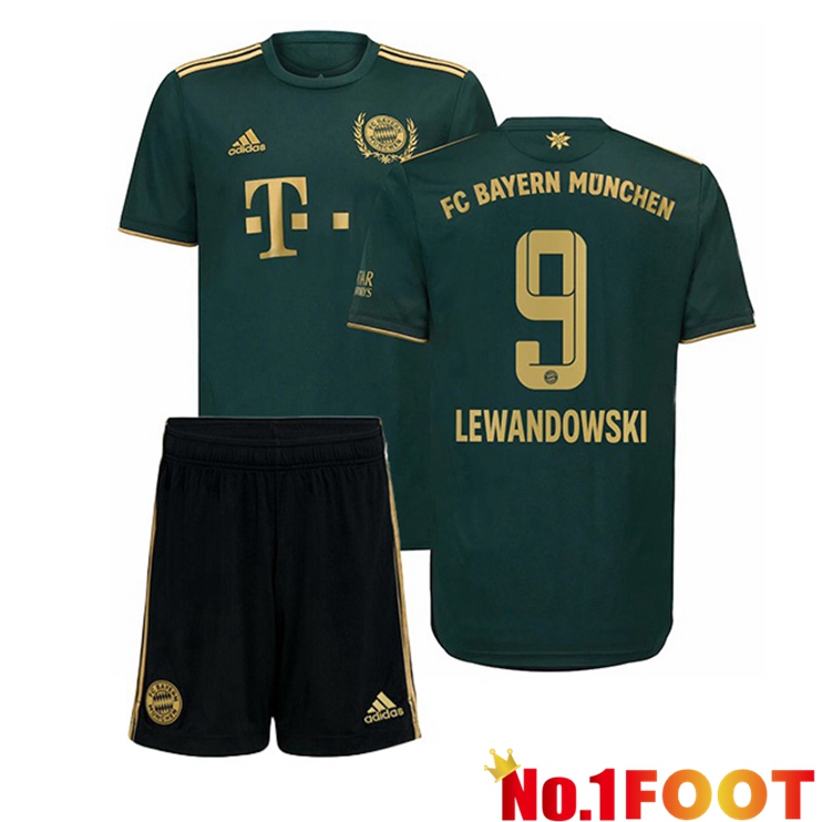 Bayern Munich (Lewandowski 9) Kids Fourth Jersey Green 2021/22