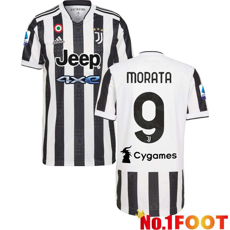 Juventus (MORATA 9) Home Jersey Black/White 2021/2022 - Click Image to Close