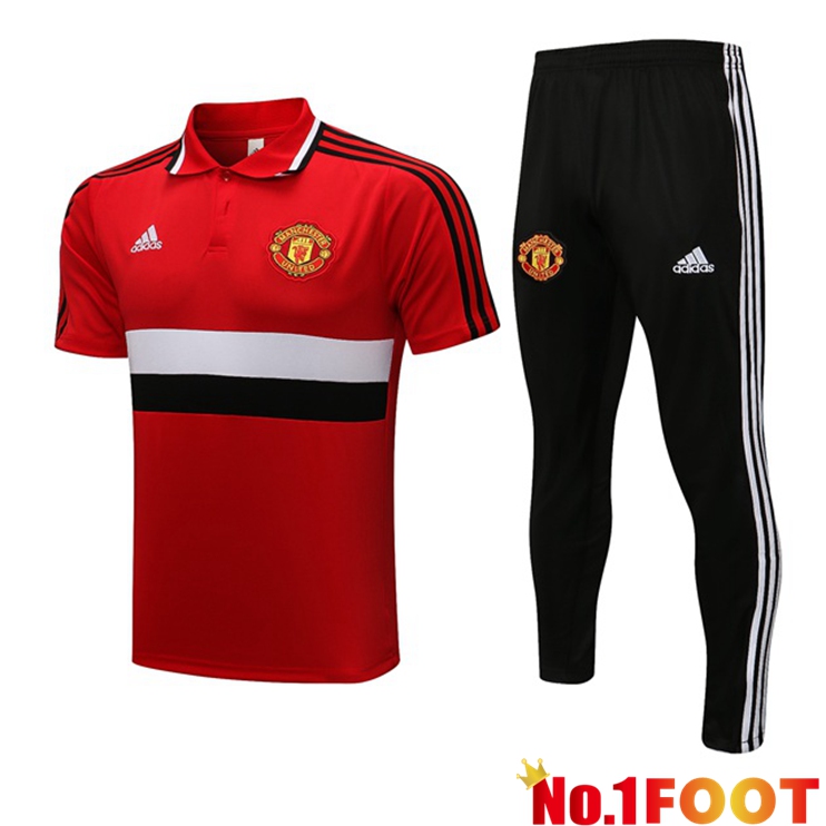 Manchester United Polo Shirt + Pants Red White 2021/2022