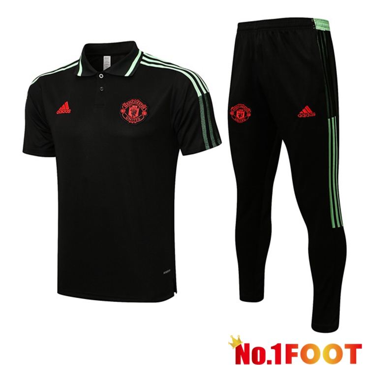 Manchester United Polo Shirt + Pants Black 2021/2022