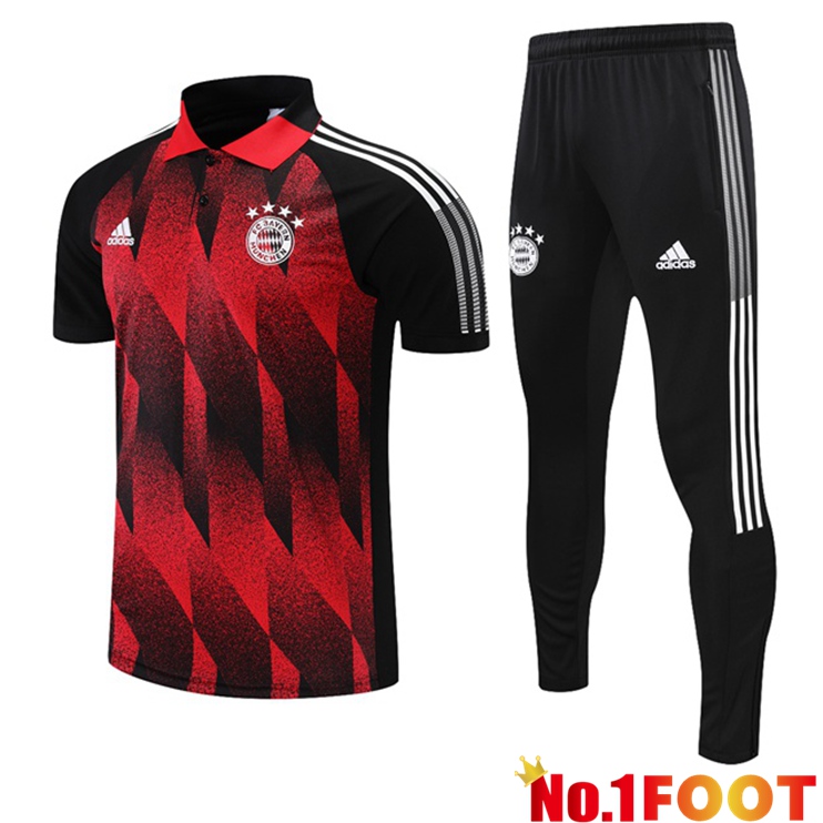 Bayern Munich Polo Shirt + Pants Red Black 2021/2022