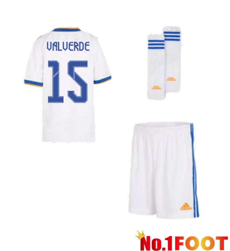 Real Madrid (VALVERDE 15) Kids Home Jersey White 2021/2022