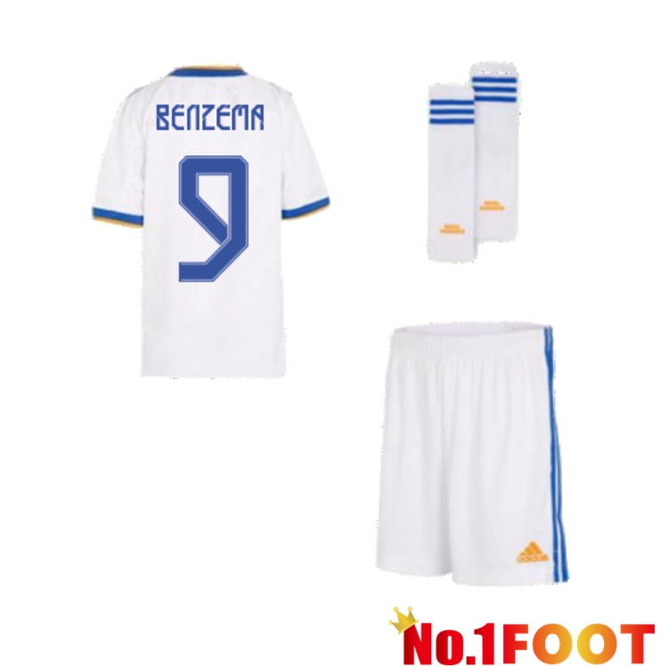 Real Madrid (BENZEMA 9) Kids Home Jersey White 2021/2022