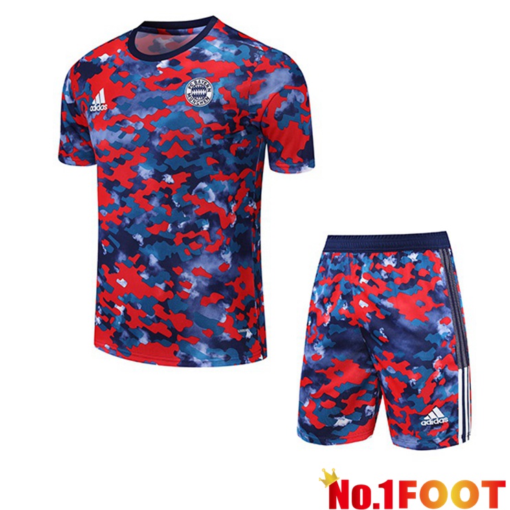 Bayern Munich Training T Shirt + Shorts Red Blue 2021/2022