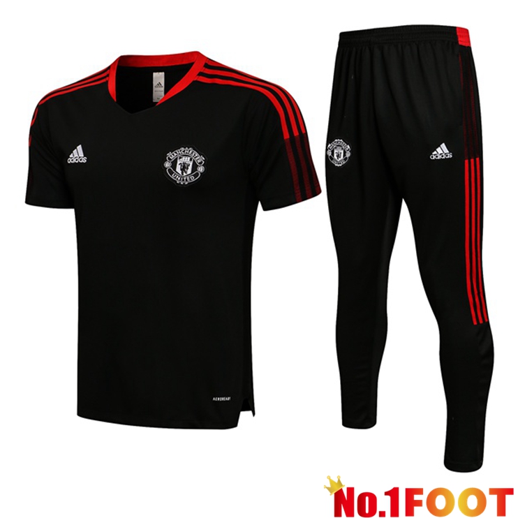 Manchester United Training T Shirt + Pants Black 2021/2022