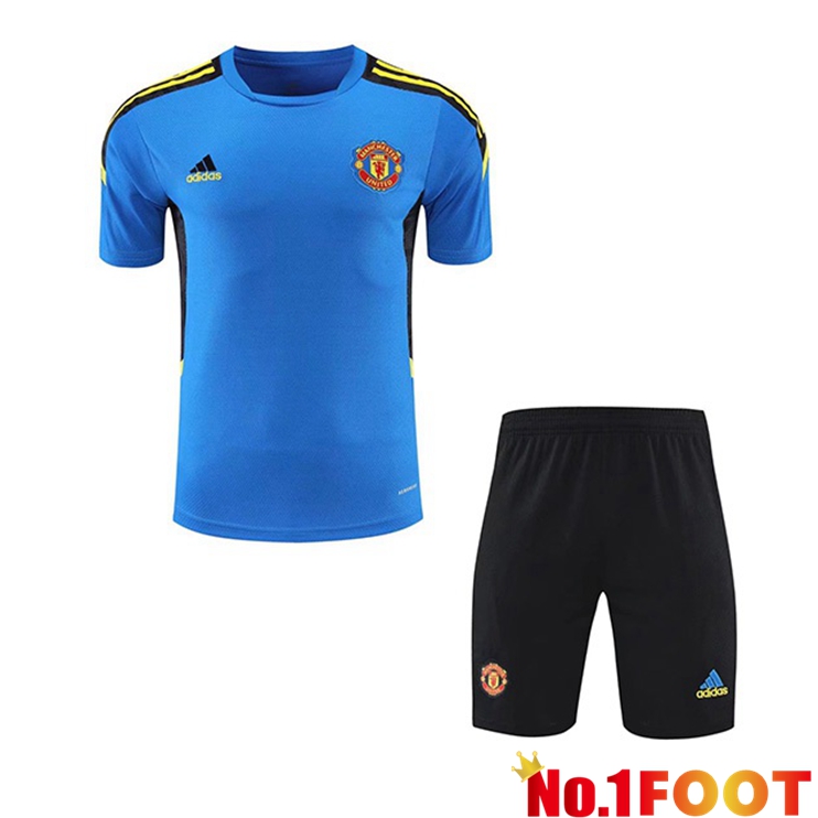 Manchester United Training T Shirt + Shorts Blue 2021/2022