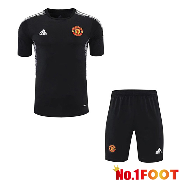 Manchester United Training T Shirt + Shorts Black 2021/2022