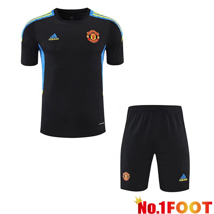 Manchester United Training T Shirt + Shorts Black 2021/2022