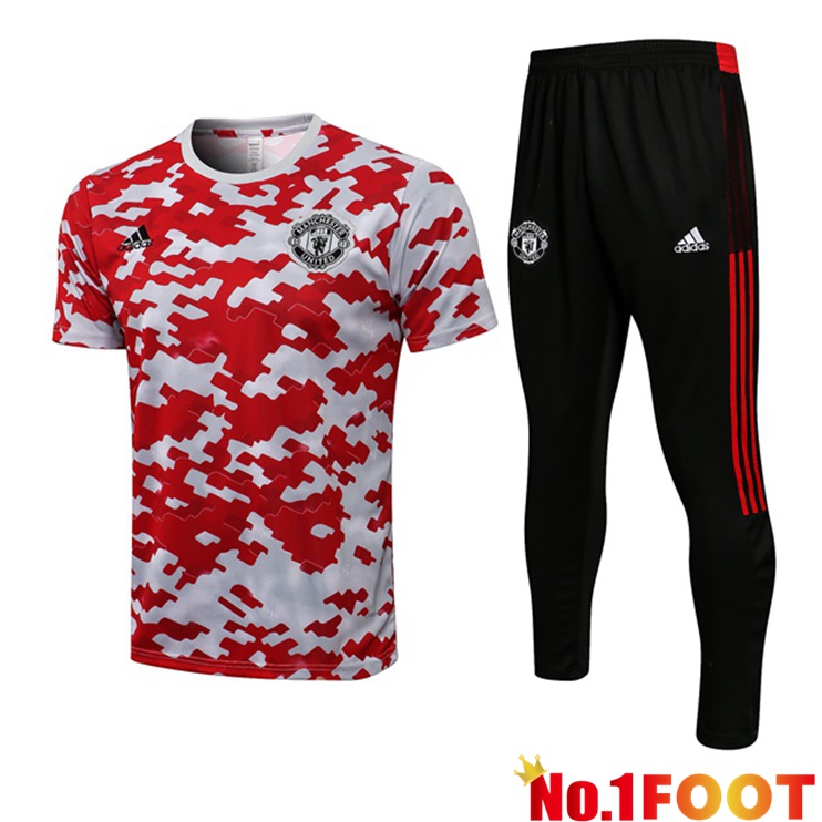 Manchester United Training T Shirt + Pants Red White 2021/2022