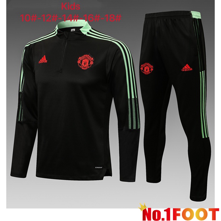 Manchester United Kids Training Tracksuit Black Green 2021/2022