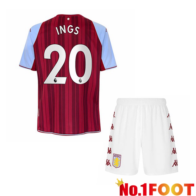 Aston Villa (Ings 20) Kids Home Jersey Red 2021/22