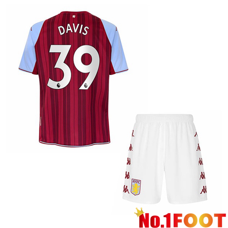 Aston Villa (Davis 39) Kids Home Jersey Red 2021/22