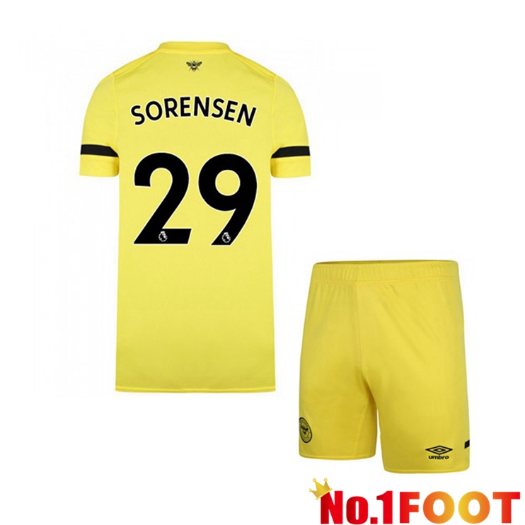 Brentford FC (SORENSEN 29) Kids Away Jersey Yellow 2021/22